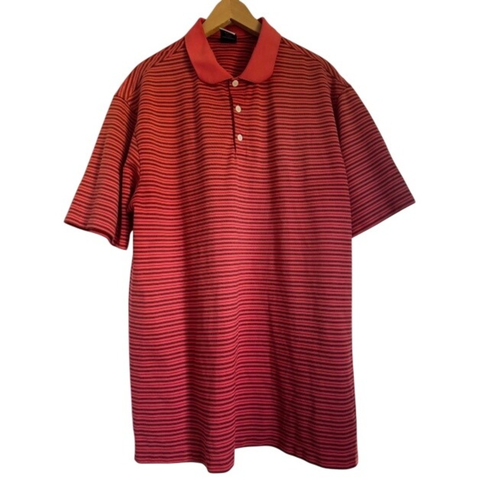 Nike‎ Golf FitDry Mens XL Red Black Striped Short Sleeve Performance Polo Shirt